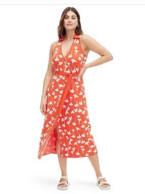 Diane Von Furstenberg Coral and White Knit Top